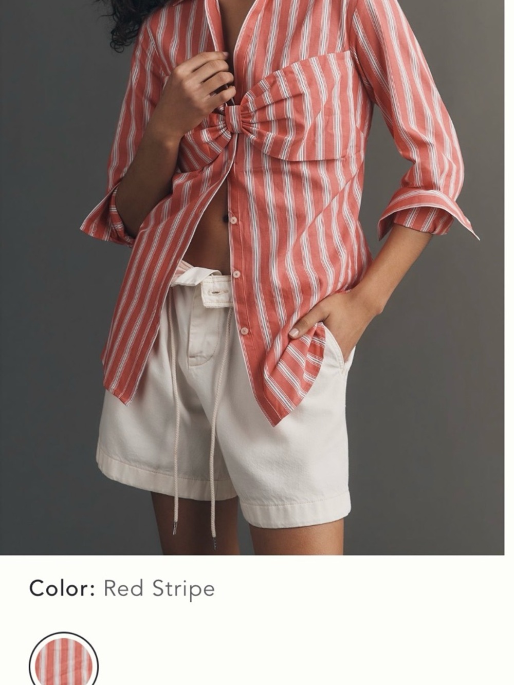 Maeve Red & White Striped Bow-Neck Buttondown Top